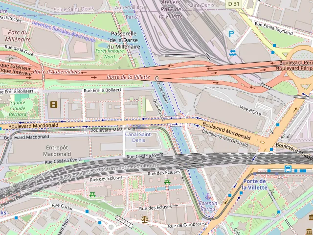 Plan du quartier de la Porte de la Villette : le boulevard Macdonald et le canal Saint-Denis.